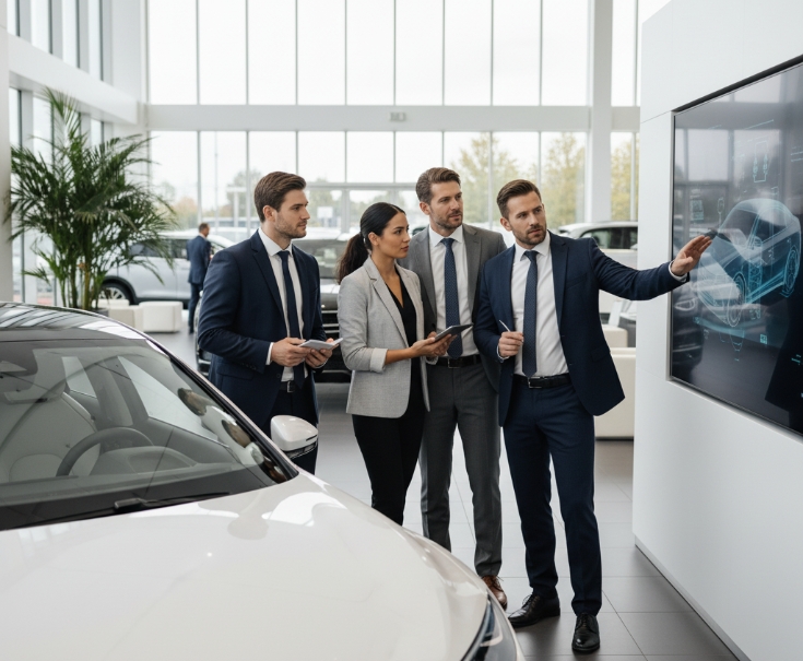Tim stručnjaka u poslovnom okruženju auto salona